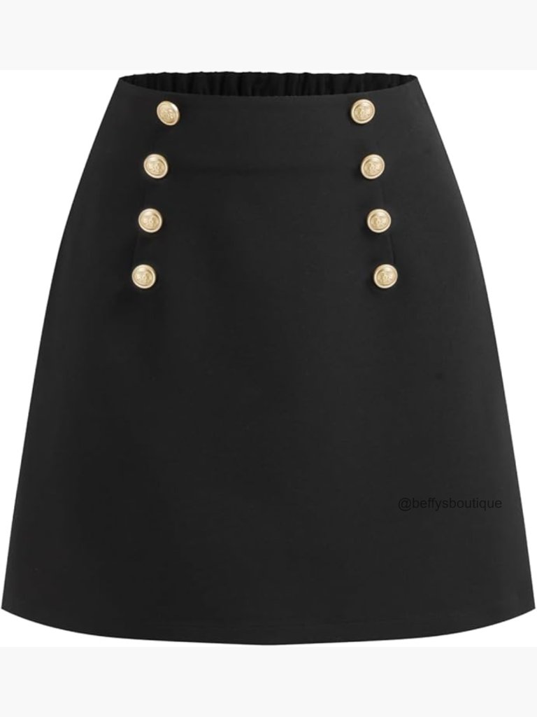 Gold Button High Waist Mini Skirt Zip Up Split Bodycon A Line